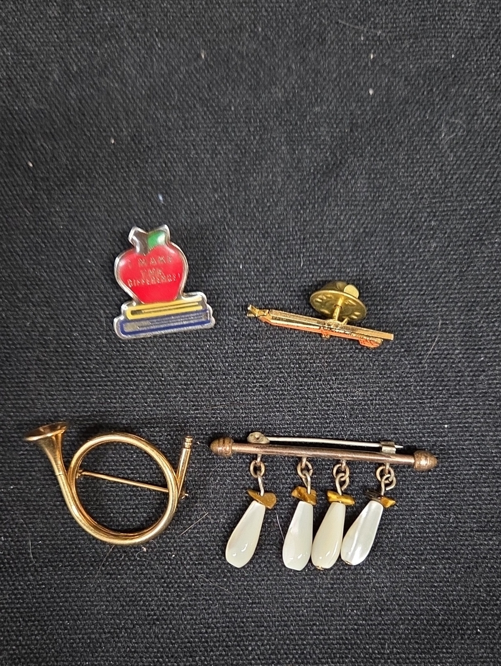Gold Tone Brooch Set with White Drop Charms - Women Accessories